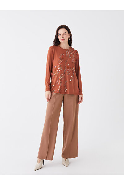 LC Waikiki Vzorované dámské tričko s dlouhým rukávem a výstřihem