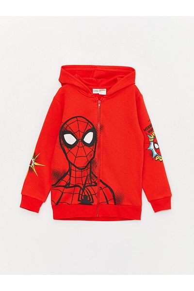 LC Waikiki Chlapecká mikina s dlouhým rukávem a potiskem Spiderman s kapucí a zipem