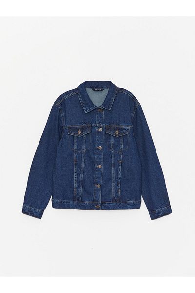 LC Waikiki Women's Jean Jacket - Shirt Collar, Solid, Long Sleeve