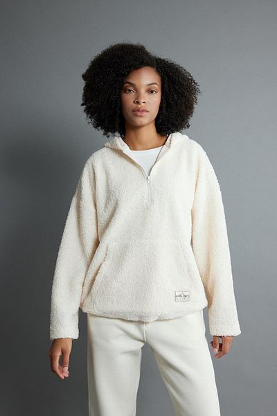 DeFacto Oversize Fit Hooded Kangaroo Pocket Half Zipper Plush Sweatshirt Y5394az23wn