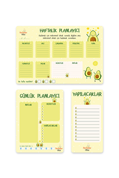 Harikalar Ofisi Комплект от 3 броя планиращи тефтери с дизайн на авокадо