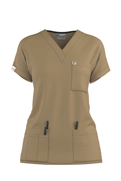 Myscrubs Doktor Hemşire Scrubs Bej Forma Scrubs Üst