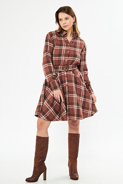 Bidoluelbise Φόρεμα πουκάμισο με μακρυμάνικη ζώνη από ύφασμα ξυλοκόπο