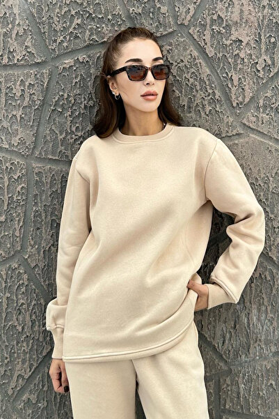 Modamesta Bej Sweaf Ribanalı Eşofman Takımı