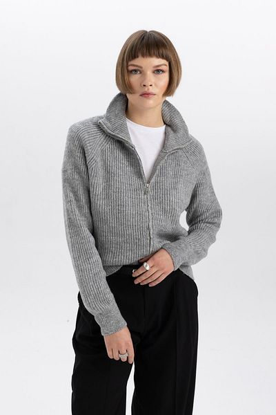 DeFacto Strickjacke aus Selanik-Stoff mit normaler Passform und Reißverschluss