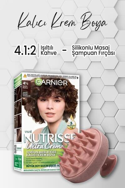 Garnier Nutrisse Krem Saç Boyası 4 1:2 Işıltılı Kahve ve Masaj Şampuan Fırças...