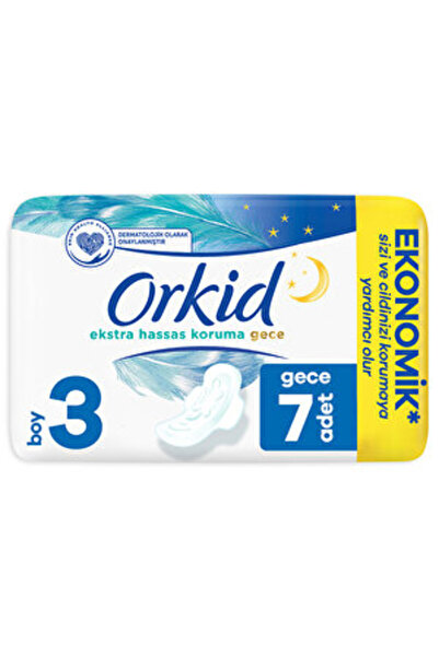 Orkid ( 3 قطع ) فوط صحية فردية للحماية الحساسة من أوركيد ليلية 7 قطع (الحجم 3)