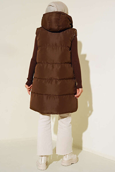 GÖKÇE CLOTHİNG Women's Double-Sided Long Hooded Sleeveless Puffer Vest