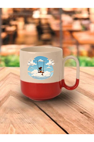 lili hediyelik كوب فتاة تحلق في الغيوم مطبوع بقاعدة حمراء - كوب شاي من السيرا...