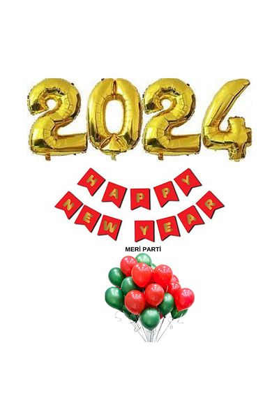 MERİ PARTİ 2024 ΜΑΘΗΜΑΤΙΚΑ ΜΠΑΛΟΝΙΑ ΜΕ ΘΕΜΑΤΙΚΟ ΦΥΛΛΟ HAPPY NEW YEAR BANNER YILBAI PARTY SET