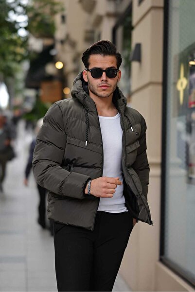 Rompasso Men's Khaki Fur Lined Water Cold Windproof Warm Inflatable Coat Memori Memory Coat