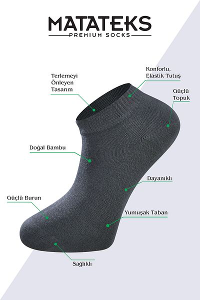 Matateks Bamboo Men's Booties Plain Smoked Socks 200 Needle Seamless Premium 6 Pieces Boxed