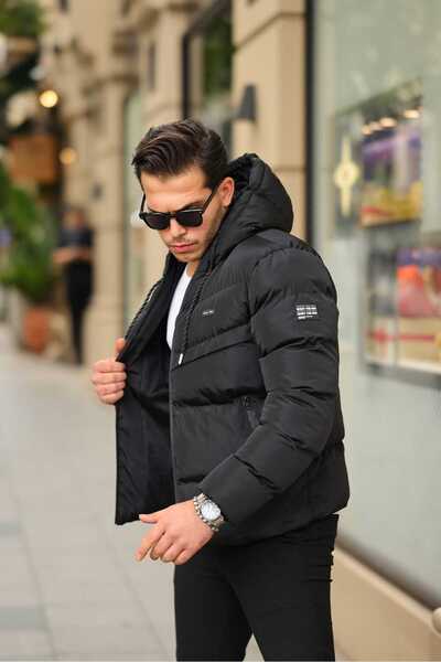 Rompasso Ανδρικό μαύρο γούνινο παλτό με κρύο αντιανεμικό που κρατά ζεστό πουπουλένιο παλτό Memori Memory