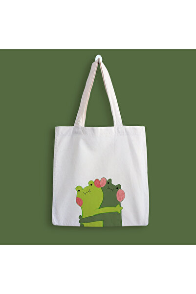 designedfy Kurbağalar Baskılı Bez Çanta