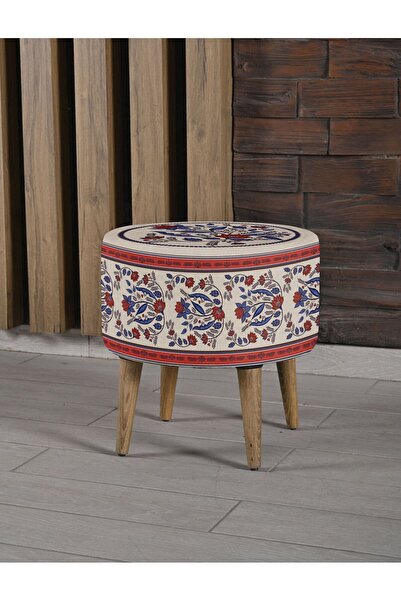 Armi Puf Retro Çiçek Desenli Ayaklı Puf +2 Kırlent Kılıfı-KP10-01