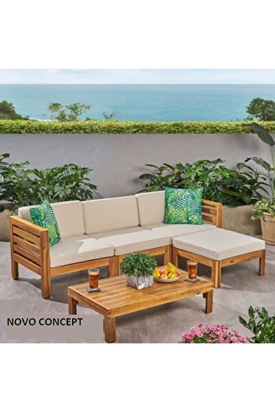 munywood Ahşap Köşe Takımı Bahçe-Balkon Oturma Grubu Köşe Koltuk Takımı