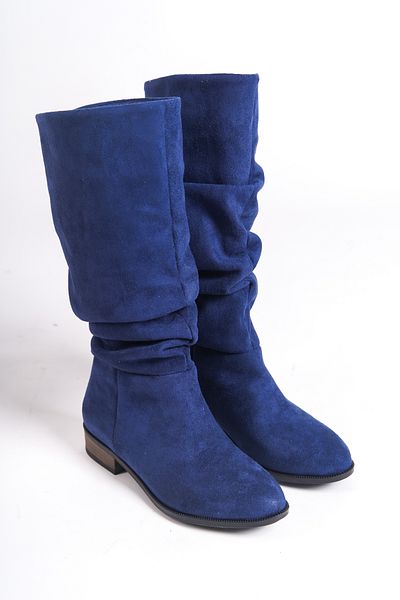 ÜNAL ÖZER Unal Özer Navy Blue Suede Γυναικείες μπότες καθημερινά με φυσούνα Un001-0144