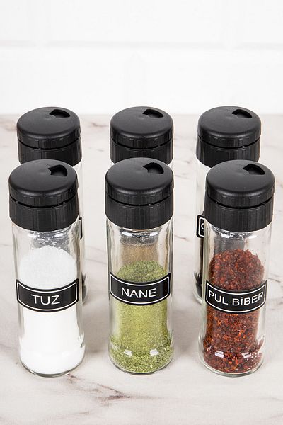 DNS HOME 6-Piece Glass Spice Set Spice Storage Set with Twist-On Head Spice Set