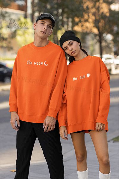 Pear Wear Unisex 3 Thread Lover Set - The Moon The Sun Printed, Oversize φούτερ 2 τεμαχίων