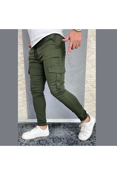 BY SRT Παντελόνι τσέπης Lycra Cargo με ελαστική μέση και πόδι μαύρο