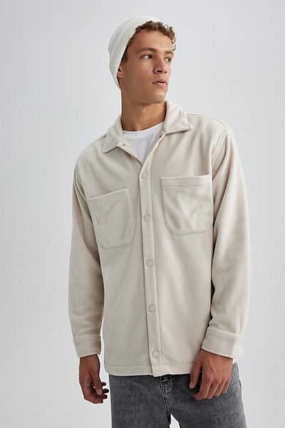 DeFacto Relax Fit Fleece Basic μονόχρωμο μακρυμάνικο πουκάμισο A4782ax23wn