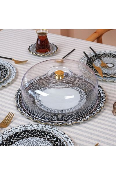 Glore Lara Wavy Gold Gilded Glass Cake Dome