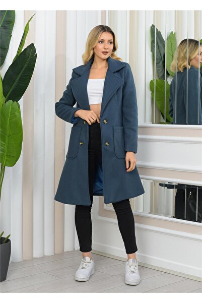 Nuseel Новий сезон двобортний комір з підкладкою Детальне довге пальто з мискою