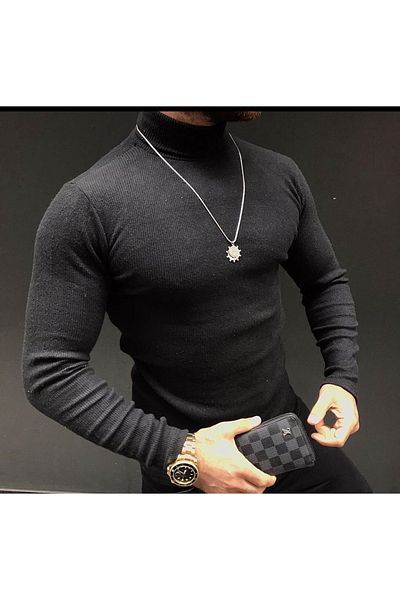 BYBÜLENT Pack of 2 Black Gray Thin Turtleneck Sweater