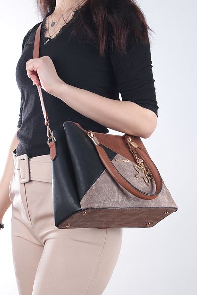 By Hakan Jn-037 Dámská kabelka Vícekomorová kabelka s popruhem přes rameno Black-tan
