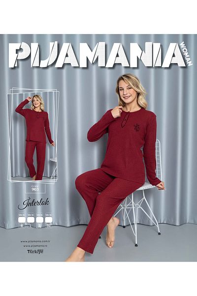collective Women's Interlock Collar Buttoned Long Sleeve Pajamas Set