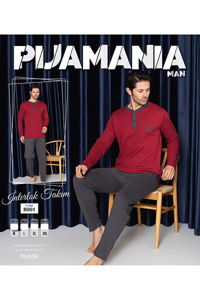 collective Men's Interlock Collar Buttoned Long Sleeve Pajama Set