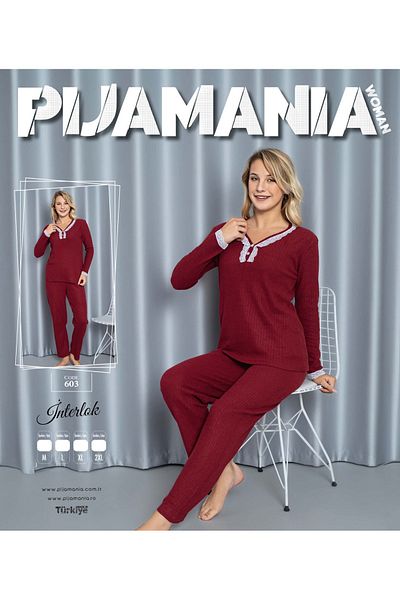 collective Women's Interlock Collar Lace Long Sleeve Pajama Set