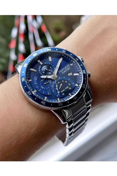 Ferrucci Men's Multifunctional Metal Band Wristwatch