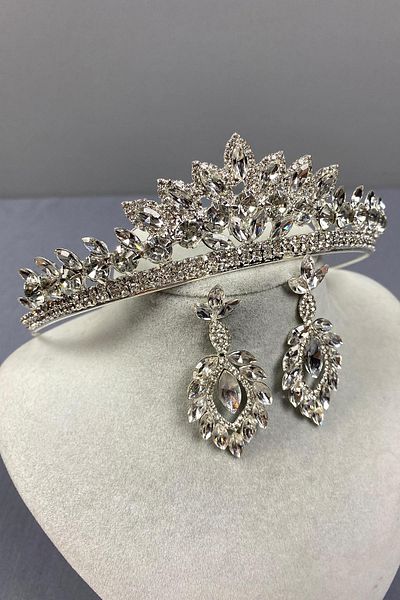 Hobigram Set de coroană de mireasă Leyla Model Henna și cercei cu pietre – Coroană, piatră de cristal, model elegant