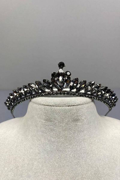 Hobigram Antracit Gri Subțire Ilayda Model Henna și Coroana Miresei – Coroană, Piatră de Cristal, Model Elegant, Coroană Mireasă – Coroană