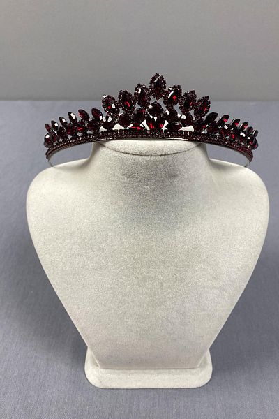 Hobigram Coroană de mireasă și model Leyla Burgundy – Coroană, piatră de cristal, model elegant, coroană de mireasă, accesoriu de păr – T