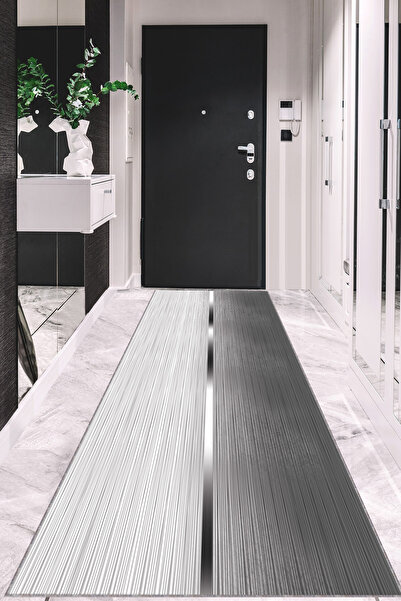 Viva Home Gri Kesme Özel Ölçü Rulo Yolluk Kaymaz Taban Mutfak Hol Antre Halıs...