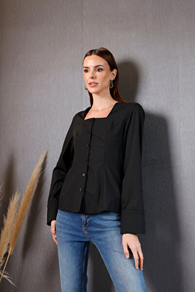 aylin yılmaz Nancy Black Shirt Modern Casual Şık Gömlek