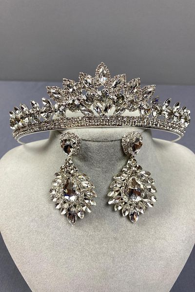 Hobigram Set de coroană de mireasă Leyla Model Henna și cercei cu piatră de cristal – Coroană, piatră de cristal – Coroană