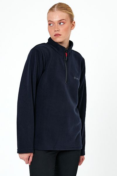 MAXIMILLIAN Women's Fleece Navy Blue Color Half Zipper Bato Collar Outdoor Fleece