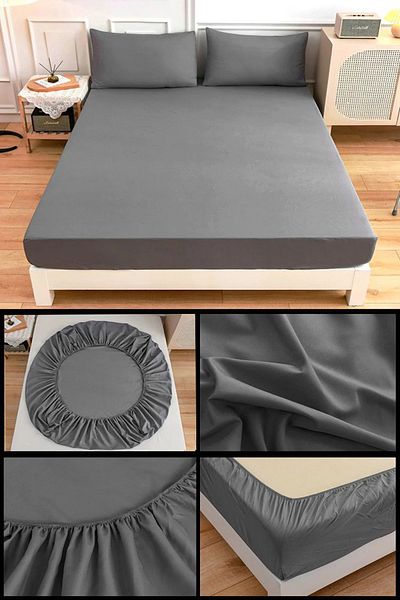 NUTEX Single/Double 100% Cotton Eco-Friendly Sheet and Pillow Set - Dark Gray (100X200)