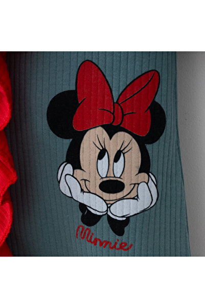 Aa Bebek Mickey Mouse Baskılı Önden Fırfırlı Şapkalı Kız Tulum 2'Li Takım