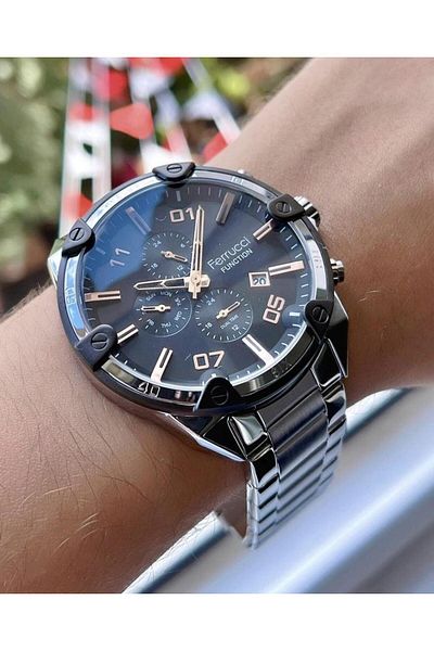Ferrucci Men's Multifunctional Metal Band Wristwatch