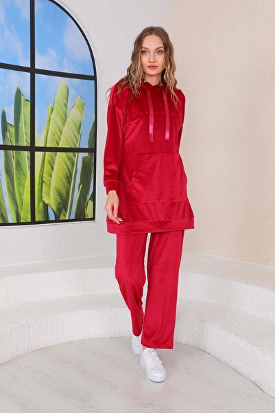 WestBound Women's RED Plush Velvet Casual Double Set