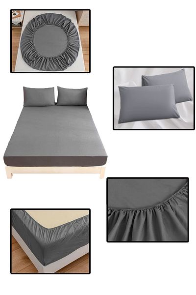 NUTEX Single/Double 100% Cotton Eco-Friendly Sheet and Pillow Set - Dark Gray (100X200)