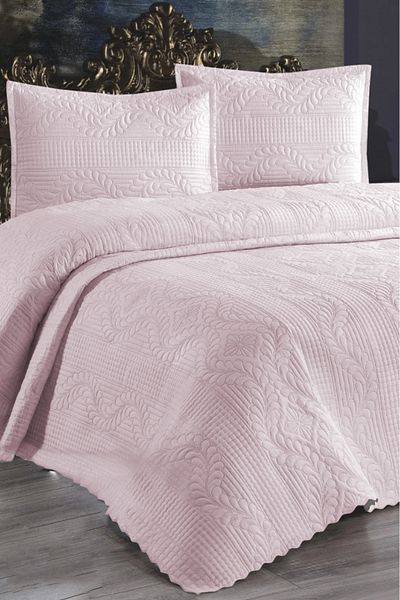 Çt Çeyizci Tekstil Double Bedspread Without Lace 3 Piece - Powder