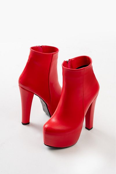 MASSOLE Red Leather Platform Boots New Season Stylish Evening Dress Women's Heeled Shoes Premium Model