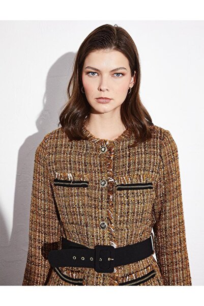 Kayra Μπουφάν Tweed με ζώνη με κουμπιά Μπεζ