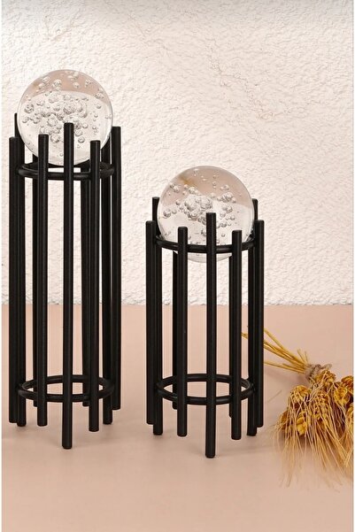 METALAY İkili Siyah Dekoratif Obje Dekorasyon Ofis Konsol Zigon Paslanmaz Met...