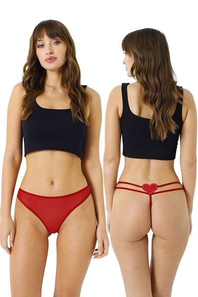 Özlem & Donex Tulle Fabric Fantasy Drawstring Heart Detailed Women's Thong Panties - 7043